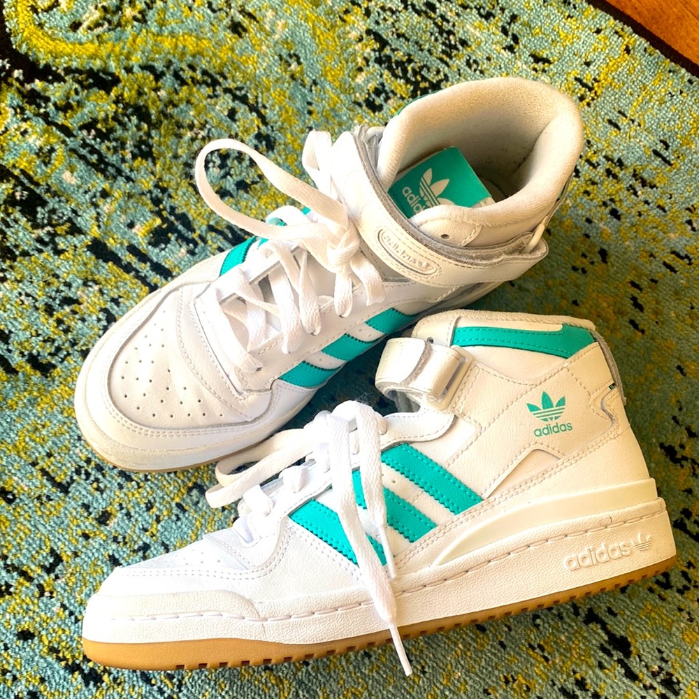 WORN ONCE Women’s Adidas Forum Mid Shoes - White/Mint Rush